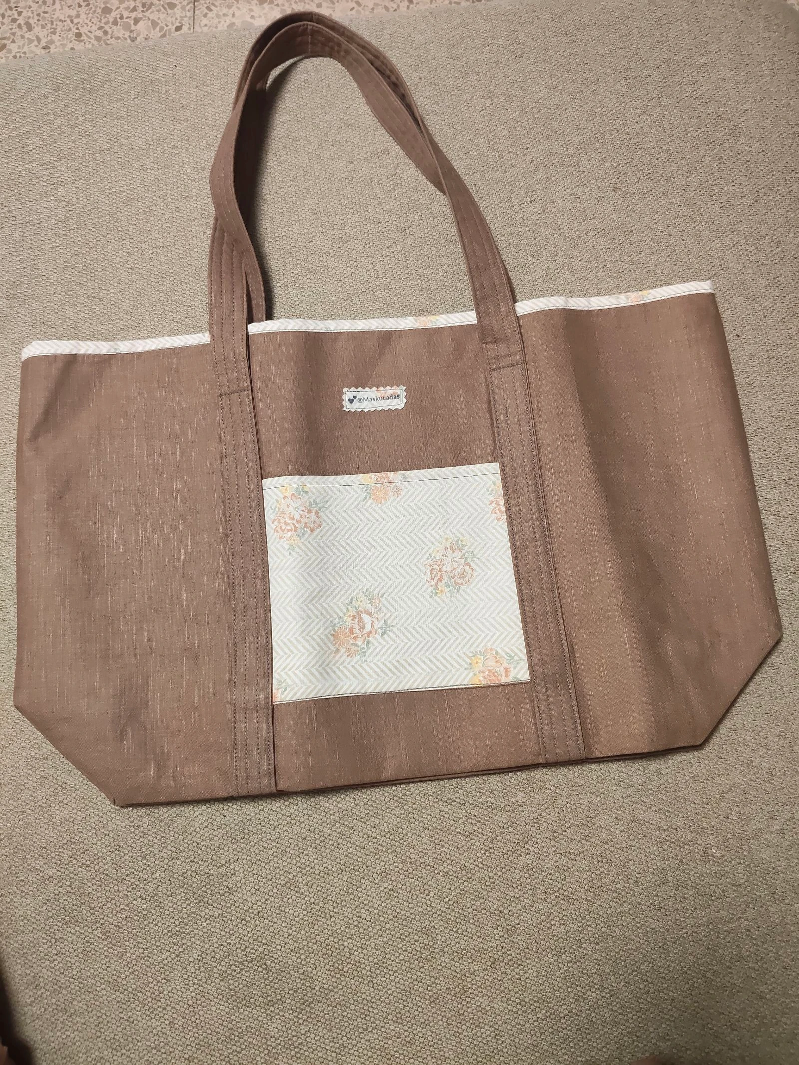 Maskucadas-Bolso/tote bag blando algodón liso y bolsillos floral interior estampado floral y ribete floral a juego del interior Tie-Dye